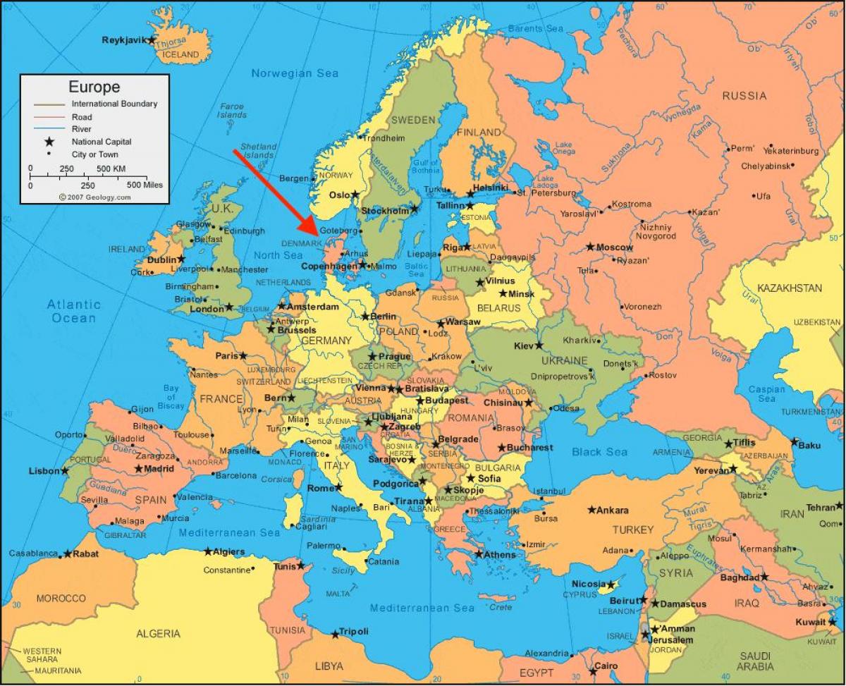 Denmark sur la carte Northern Europe